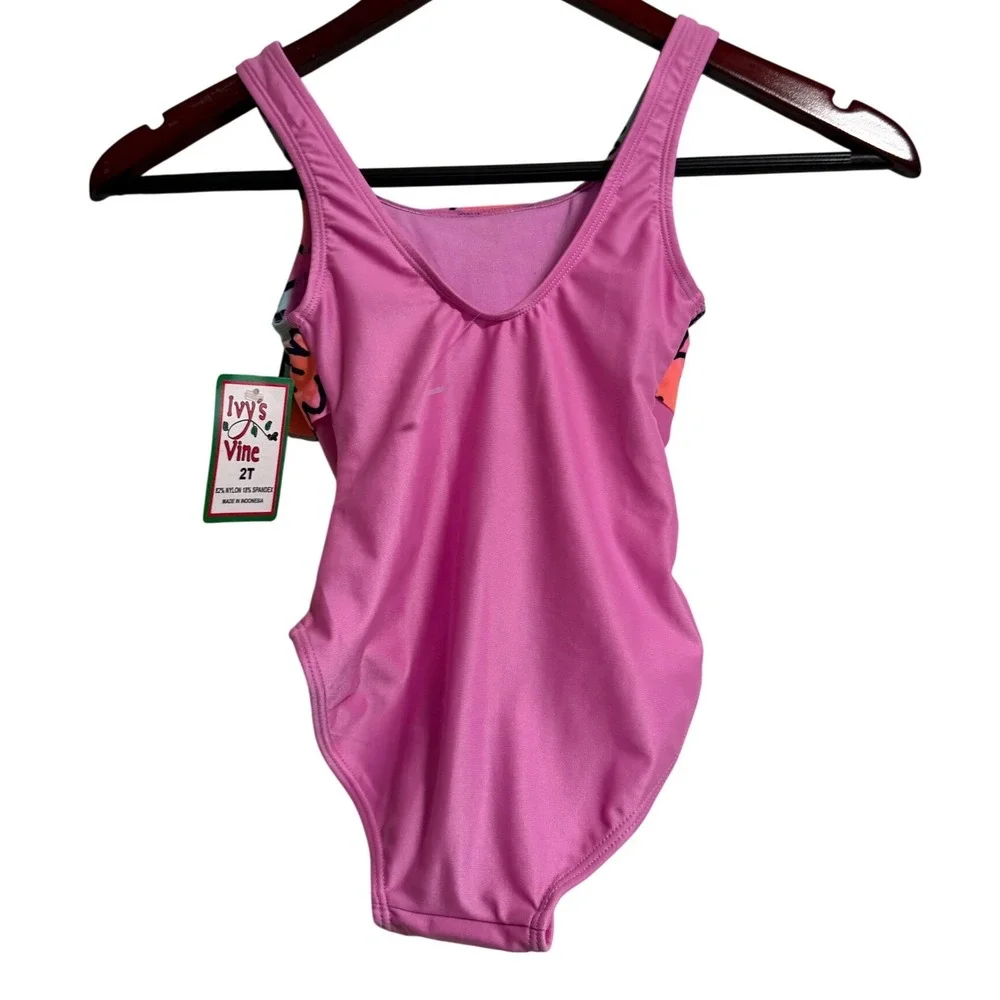 Ivy's Vine Kids Pink Ruffled Zig-Zag‎ One-Piece Swimsuit 2T NWT